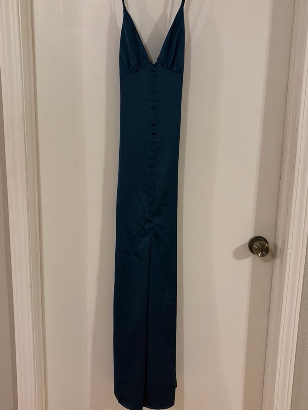 Nasty Gal Teal Satin Button-Front Maxi Slip Dress